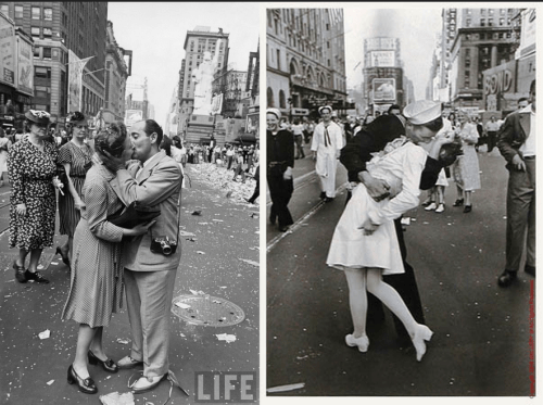 The kiss was theatrical; the shot iconic, but it was hardly the only shot Eisenstaedt took. The shot on the left was no less well-intentioned and showed the street photography roots behind the Life cover.